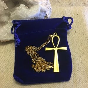 Gold Plated Ancient Egyptian Ankh Pendant Charm Chain Link Necklace * FREE S/H *